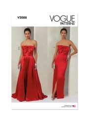 2088 Vogue Lined Strapless Fit Flare Floor Dress, Pleat Overskirt Pattern 16-26 New